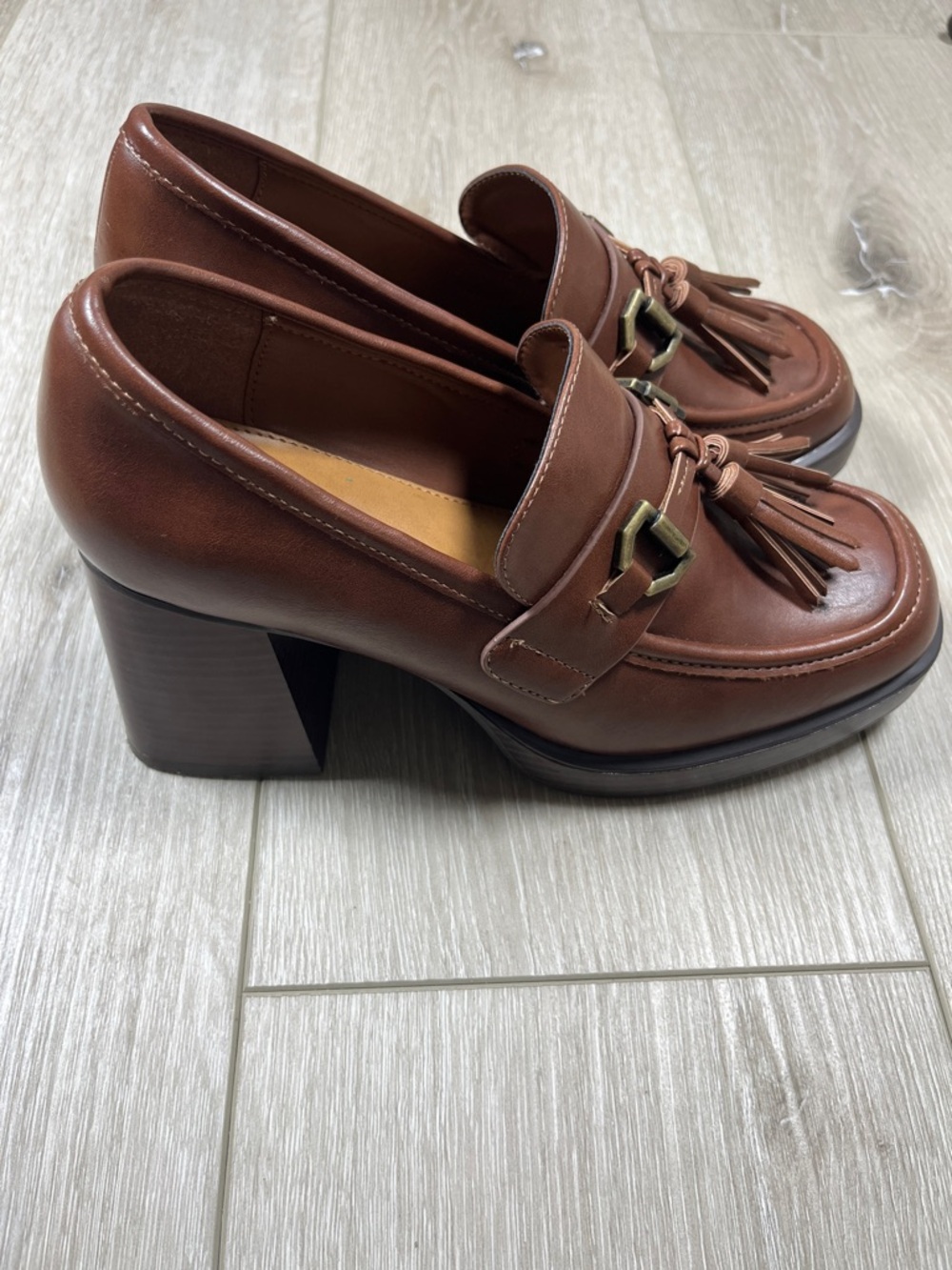 a.n.a Brown Leather Slip-On Loafers